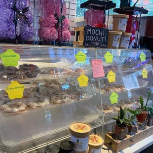 a variety of donuts on display
