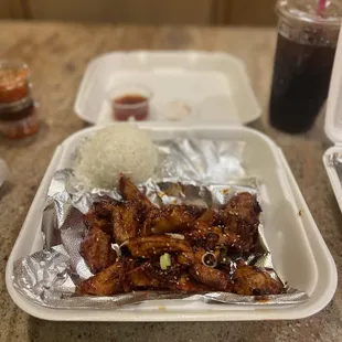 Spicy Chicken Platter ( Missing Spring Roll) Sticky White Rice