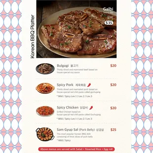 The new menu as of 2024 March