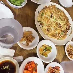 Banchan and 46. Seafood Pancake