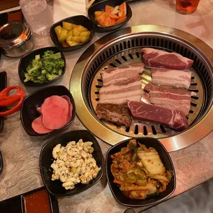 Pork Belly. Prime Beef Rib Eye. Sides.