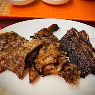 Flat steak, chicken, and beef ribs. So good!