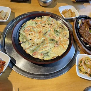 Seafood pancake and ribs