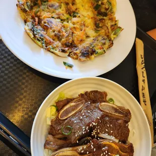two plates of food on a table