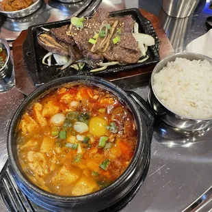 Soft tofu soup and galbi combo