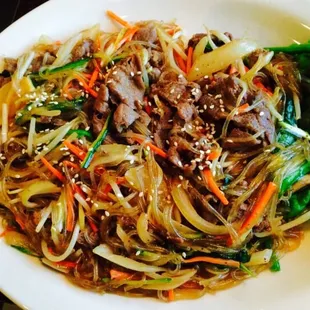 Japchae - clear sweetpotato noodle with veggies and bulgogi!!!