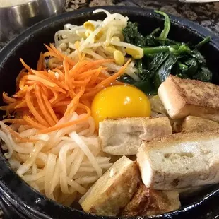 Vegetarian Bi Bim Bop in hot pot with tofu
