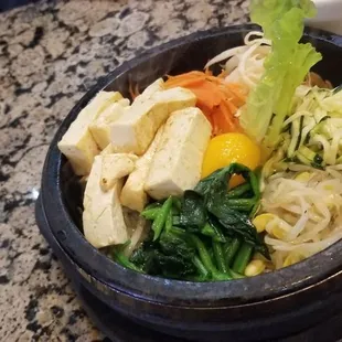 Vegetarian Bi Bim Bap in hot stone pot