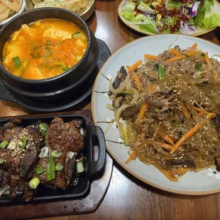 Veg tofu soup (no mushrooms) Japchae  Galbi