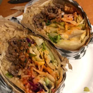 bulgogi burrito with added kimchi. making it beef and adding kimchi cost extra money which i don't understand. otherwise it was pretty good