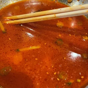 Aftermath of spicy ice cold chewy noodles  (neng myun). Spicy version was not on the menu but they made it for me, no problem.