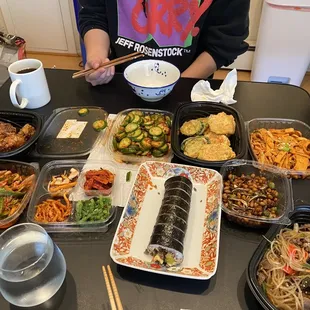 some prepared foods - only ones worth getting are the squid (bottom left) and fish cake (top right). everything else was meh.