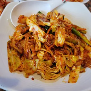 Stir fried pork belly and squid