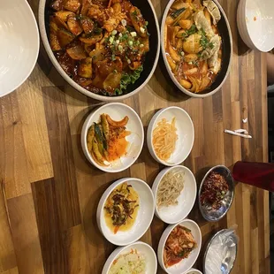 a table full of asian food