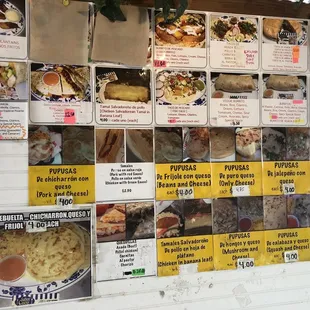 Current menu and pricing