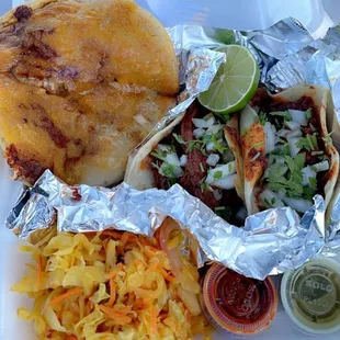 Pupusa &amp; Birria Tacos w/ pickled cabbage