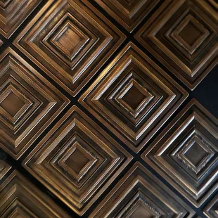 Love the wooden tile ceiling!