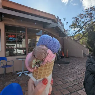 spumoni ice cream on bottom and ube ice cream on top