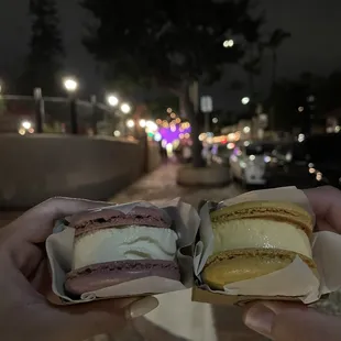 Vanilla and mango macaron icecream sandwich! Delicious! Reminded of being in disney epcot paris!