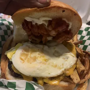 SUNRISE BURGER!!! Comes with egg and bacon  4/5 bun was soft definitely worth a try