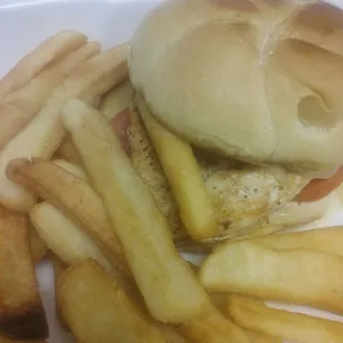 Chicken Meuniere sandwich with steak fries $7.59