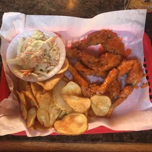 Buffalo frog legs and creamy coleslaw