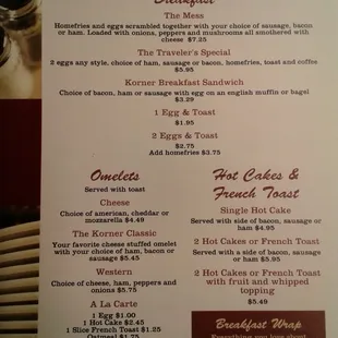 Breakfast menu