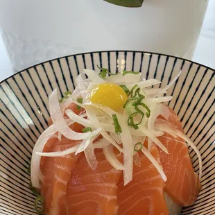 Soy cured salmon over rice