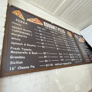 a menu on the wall