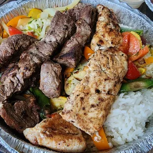 Lamb chicken and beef kabob