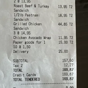 Paper goods $15 Delivery $25