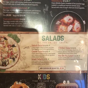 Breakfast and salad menu