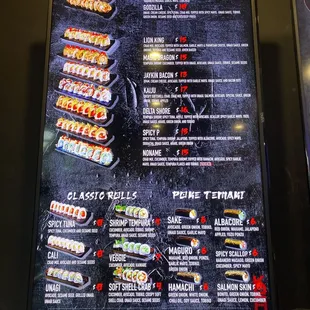 Sushi Menu