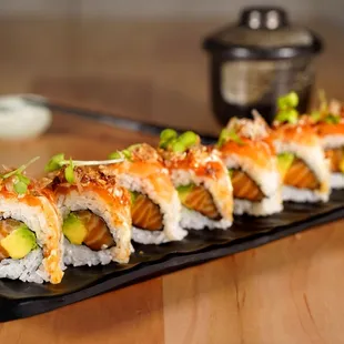 a sushi roll with avocado