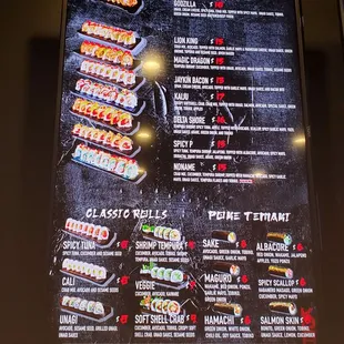 Sushi Menu