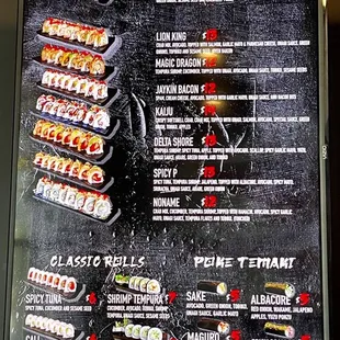 Menu as of April 2022