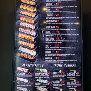 Sushi menu