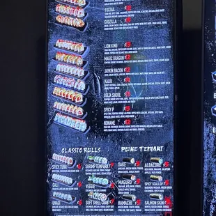 Sushi menu 1/20/22