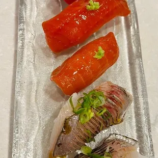 Blue fin, sockeye salmon, butterfish