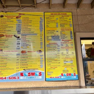 the menu of the restaurant
