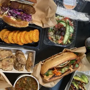 A few items included in this photo are from the Greek restaurant nearby