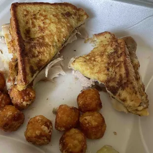 Monte Cristo melt and sweet potato tots