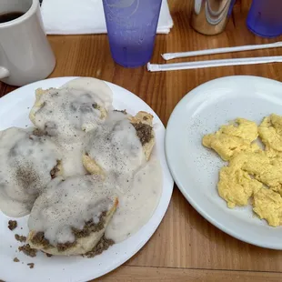 Biscuits and sausage gravy and side of 2 eggs.  Heaven on Earth.