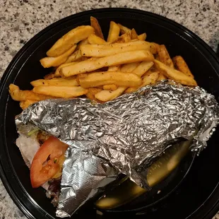 Chicken gyro and fries