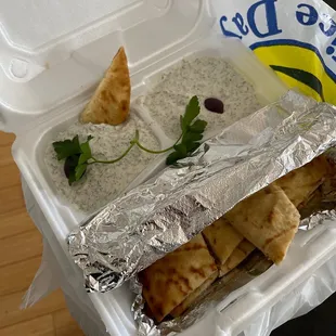 Perfectly packaged Tzatziki and pita to-go!