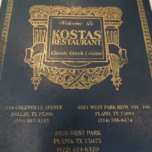 the menu for the restaurant