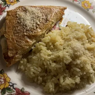 Spanakopita and rice