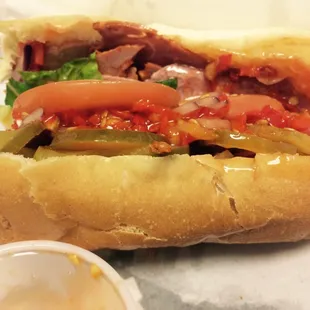 Really good Italian sub!! You can never have enough hots!!!   Extra oil, extra pickles and filled with Hots and I am Heaven