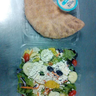 our greek salad, salads are made fresh daily! 1/2 pita comes with the salad!