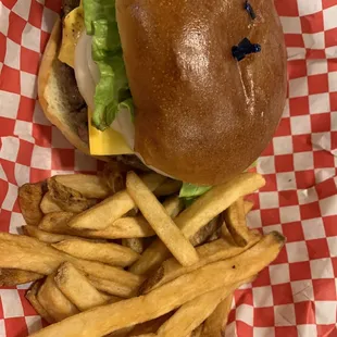 Old fashion cheeseburger and fries special